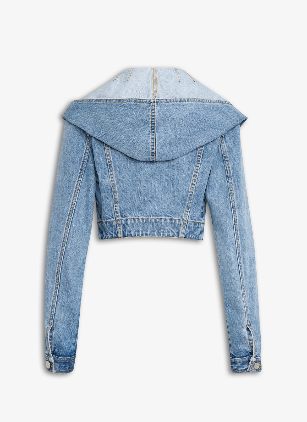 HOODED CROPPED JACKET IN SKY DENIM ALAÏA LIGHT BLUE HOODED CROPPED JACKET IN SKY DENIM